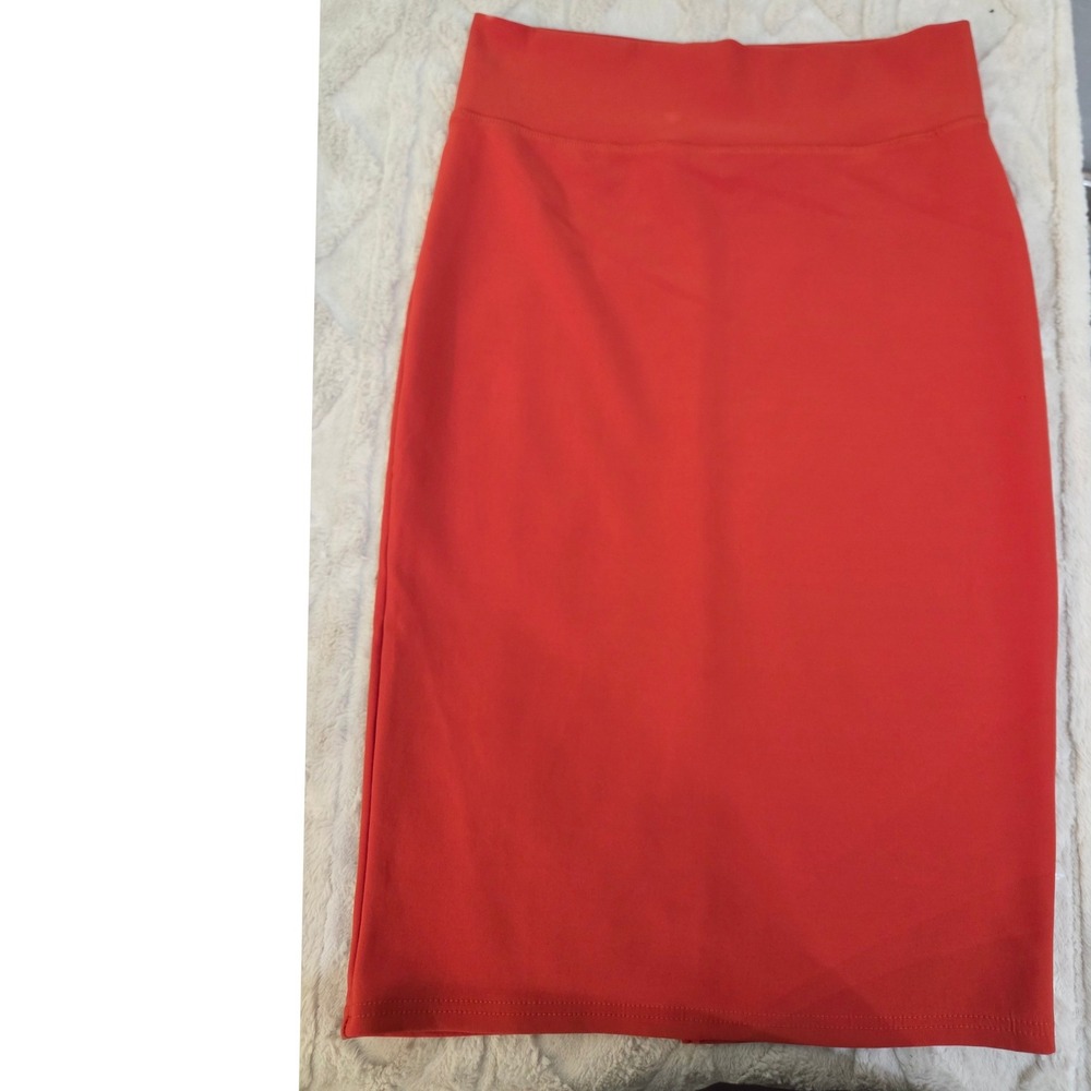 Z Fashion New Orange High Waisted Pencil Skirt Back Slit Stretchy Midi Large